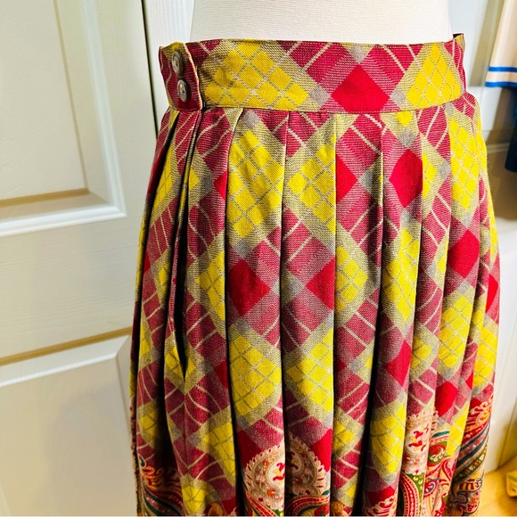 Vintage ‘80s Ralph Lauren Paisley Pleats Fringes Wool Silk Slip Pockets Size 8 - Picture 7 of 16